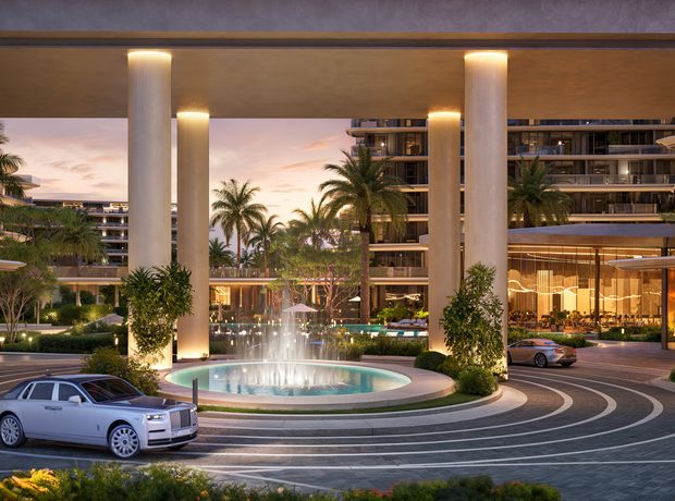 A hotel, a pool bar, shops and restaurants